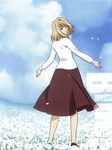  arcueid_brunestud artist_request blonde_hair highres long_skirt long_sleeves official_art purple_skirt red_eyes short_hair skirt solo sweater tsukihime turtleneck 