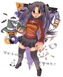  fate/stay_night fate_(series) halloween long_sleeves miniskirt sasago_kaze skirt solo thighhighs toosaka_rin trick_or_treat turtleneck zettai_ryouiki 