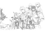  3girls animal_ears cat_ears final_fantasy final_fantasy_xi galka greyscale hume mithra mizutani_tooru monochrome multiple_boys multiple_girls tarutaru 