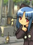 blue_hair cat finger_to_mouth len long_sleeves negy red_eyes solo tsukihime 