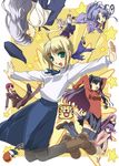  6+girls artoria_pendragon_(all) bazett_fraga_mcremitz blonde_hair caren_hortensia caster emiya_shirou fate/hollow_ataraxia fate/stay_night fate_(series) fujimura_taiga illyasviel_von_einzbern long_sleeves matou_sakura multiple_girls rider saber takatou_suzunosuke toosaka_rin turtleneck 