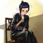  black_hair bleach blush clothed_masturbation glasses ise_nanao long_sleeves masturbation mosha saliva sitting solo trembling 