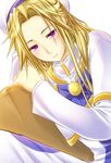  ametsuchi_akino aria big_wednesday blonde_hair blush bow hat long_hair long_sleeves purple_eyes ribbon smile solo uniform 