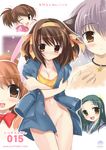  animal_ears asahina_mikuru blush bottomless breasts brown_hair bunny_ears cat_ears cleavage kyon_no_imouto medium_breasts multiple_girls nagato_yuki one_eye_closed short_hair snowing suzumiya_haruhi suzumiya_haruhi_no_yuuutsu tsuruya watsuki_ayamo 