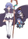  alternate_legwear blue_eyes blue_hair cape glasses long_sleeves miniskirt multiple_girls naitou_kouse panties pantyshot pentacle skirt staff sylpheed tabitha thigh_gap thighhighs underwear white_legwear white_panties zero_no_tsukaima 