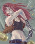  artist_request black_lagoon dual_wielding gun handgun holding holster lowres midriff pistol revy_(black_lagoon) shell_casing shoulder_holster solo weapon 