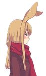  animal_ears blonde_hair blush bunny_ears coat llell long_hair oekaki original profile red_scarf scarf simple_background solo upper_body 