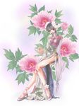  artist_request china_dress chinese_clothes copyright_request dress flower peony_(flower) plum_blossoms solo yellow_eyes 