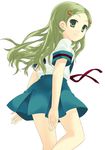  green_eyes green_hair hair_ornament hairclip kimidori_emiri kita_high_school_uniform looking_back mizuki_makoto school_uniform serafuku solo suzumiya_haruhi_no_yuuutsu white_background 