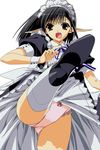  absurdres armband black_hair bow bow_panties brown_eyes high_heels highres kicking lace lace_panties long_pointy_ears maid maid_headdress official_art panties pantyshot pink_panties pointy_ears sage_(tick!_tack!) shoes shuffle! solo suzuhira_hiro thighhighs tick!_tack! underwear vector_trace white_legwear wristband 