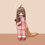  ahoge blanket long_sleeves lowres oekaki original pajamas sleepy slippers solo stuffed_animal stuffed_toy teddy_bear yuuki_(silent_moon) 