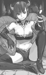  b_suke boots copyright_request demon_girl dragon elbow_gloves finger_gun gloves greyscale horns monochrome snake solo thigh_boots thighhighs 
