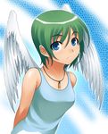  blue_eyes dog_tags green_hair mitsuba_minoru original solo wings 