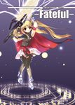  bardiche belt blonde_hair cape energy_sword fate_testarossa fingerless_gloves gloves kagura_tsukune long_hair lyrical_nanoha magic_circle magical_girl mahou_shoujo_lyrical_nanoha mahou_shoujo_lyrical_nanoha_a's solo sword thighhighs twintails weapon 