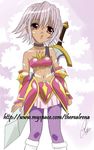  .hack//tasogare_no_udewa_densetsu 1girl bad_anatomy dark_skin kunisaki_rena lasaro_(lina) midriff pantyhose solo third-party_edit third-party_watermark 