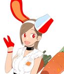  :d animal_ears brown_hair bunny_ears carrot choker densha_otoko getsumento_heiki_miina gloves okama open_mouth red_eyes red_gloves shirt short_hair simple_background sleeveless sleeveless_shirt smile solo tsukishiro_mina upper_body white_background white_shirt 