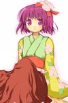  flower hair_flower hair_ornament hieda_no_akyuu japanese_clothes ozaki_(ko-zaki) purple_eyes purple_hair short_hair sitting solo touhou 