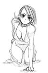  casual_one-piece_swimsuit choker frown greyscale kneeling mike156 monochrome one-piece_swimsuit persona persona_3 sketch solo swimsuit takeba_yukari 