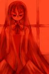  arms_behind_back expressionless indoors long_hair long_sleeves looking_at_viewer mike156 monochrome red ribbon shirt sidelocks skirt solo standing toono_akiha tsukihime very_long_hair window 