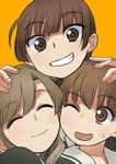  artist_request brown_eyes brown_hair closed_eyes fukuzawa_yumi grin lowres maria-sama_ga_miteru multiple_girls one_eye_closed shimazu_yoshino smile toudou_shimako 