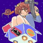  artist_request box cardboard_box gun gundam ichijou ichijou_feast long_sleeves lowres pani_poni_dash! parody solo space weapon 
