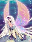  bubble butterfly_wings long_hair long_sleeves multicolored multicolored_wings nishiwaki_yuuri original purple_eyes solo underwater white_hair wings 