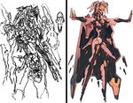  artist_request floating full_body ken_marinaris lowres machinery mecha no_humans outstretched_arms simple_background sketch split_screen white_background zone_of_the_enders zone_of_the_enders_2 