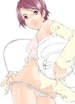  artist_request camisole frilled_panties frills lingerie long_sleeves lowres open_clothes open_shirt panties panty_pull planetes shirt solo standing tanabe_ai underwear underwear_only white_panties 