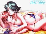  aya_kobayashi bikini breast_press breasts large_breasts mai_kobayashi mercy_rabbit multiple_girls small_breasts super_robot_wars swimsuit symmetrical_docking wallpaper 