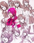  armband bow hair_over_one_eye kirijou_mitsuru koaki long_sleeves persona persona_3 red_eyes red_hair school_uniform smile sword weapon 