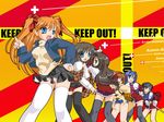  caution_tape ga_rune_pose galaxy_angel galaxy_angel_rune kanon kawasumi_mai keep_out long_sleeves minase_nayuki misaka_kaori misaka_shiori multiple_girls parody sawatari_makoto thighhighs tsukimiya_ayu wallpaper 