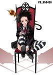  chair d.gray-man gothic jack-o'-lantern long_sleeves pumpkin red_eyes road_kamelot shinozuka_jouji shoes solo striped striped_legwear thighhighs umbrella 