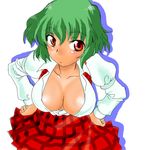  :&lt; areola_slip areolae artist_request blush body_blush breasts center_opening cleavage collarbone dress_shirt from_above green_hair hands_on_hips kazami_yuuka large_areolae large_breasts leaning_forward long_sleeves looking_at_viewer looking_up lowres no_bra oekaki open_clothes open_shirt plaid plaid_skirt plaid_vest pleated_skirt puffy_sleeves red_eyes shiny shiny_skin shirt short_hair simple_background skirt solo tan touhou unbuttoned vest white_background 