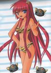  :3 animal_print anise_azeat bikini blue_eyes galaxy_angel galaxy_angel_rune hair_ornament hairclip highres kanan long_hair mimolette_(galaxy_angel) non-web_source red_hair solo swimsuit tiger_print 