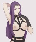  bdsm bondage_outfit breasts cleavage earrings fire_emblem fire_emblem_echoes:_mou_hitori_no_eiyuuou gloves iktk jewelry large_breasts long_hair navel nipples nude purple_eyes purple_hair simple_background smile solo sonia_(fire_emblem_gaiden) tiara 
