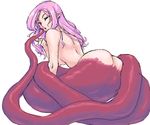  artist_request ass copyright_request lamia monster_girl nude oekaki one_eye_closed pink_hair pointy_ears red_eyes scales solo 
