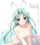  ahoge antenna_hair bath blush breast_squeeze breasts cleavage dears kantoku large_breasts nude ren_(dears) solo 