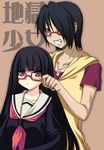  1girl bangs black_hair black_serafuku blunt_bangs enma_ai glasses hime_cut ichimoku_ren jigoku_shoujo long_hair long_sleeves school_uniform serafuku tajima_yoshikazu 