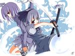  animal_ears black_hairband bunny_ears dual_wielding duplicate gun hairband handgun holding konpaku_youmu konpaku_youmu_(ghost) long_sleeves multiple_girls oekaki reisen_udongein_inaba revolver sakuraba_yuuki sword touhou weapon 