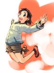  :d brown_eyes brown_hair ikeda_jun_(mizutamari) jacket jumping long_sleeves looking_at_viewer open_mouth original outstretched_arms red_footwear shoes short_hair smile socks solo source_request spread_arms 