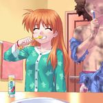  1girl aizawa_yuuichi brushing_teeth kanon long_sleeves lowres oekaki parody sawatari_makoto toothbrush toothpaste zen 
