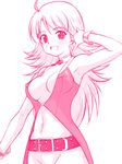  belt breasts choker cool_&amp;_sexy_(idolmaster) covered_nipples hoshii_miki idolmaster idolmaster_(classic) idolmaster_1 long_hair monochrome small_breasts solo 