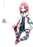  cigarette glasses kei_(keigarou) nanako_(kei) original red_hair smoking solo striped striped_legwear thighhighs 