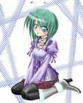  antennae artist_request blush boots dress green_eyes green_hair high_heel_boots high_heels long_sleeves pantyhose shoes skirt solo thighhighs tongue touhou wriggle_nightbug 