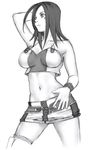  eureka_seven eureka_seven_(series) greyscale kanda_(ura-kanda) midriff miniskirt monochrome navel pencil_skirt simple_background skirt solo talho_yuuki tattoo thigh_strap white_background 