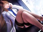  artist_request biko_3 black_eyes black_legwear black_panties brown_hair cellphone crossed_legs game_cg glasses jewelry labcoat lace lace-trimmed_thighhighs legs long_hair long_sleeves panties pantyshot pencil_skirt phone realistic sitting skirt solo sweater thighhighs turtleneck underwear 