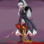  blonde_hair blood blood_on_face guro long_hair long_sleeves osakana_(denpa_yun'yun) rozen_maiden shinku solo suigintou 