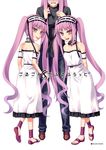  :d :p arm_garter arms_behind_back choker euryale fate/hollow_ataraxia fate/stay_night fate_(series) hairband head_out_of_frame height_difference hiroyama_hiroshi lolita_hairband long_hair multiple_girls open_mouth pink_hair rider sandals siblings smile stheno tongue tongue_out twins twintails very_long_hair 