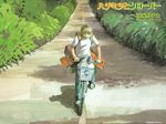  backpack bag bicycle bicycle_basket brown_hair bush copyright_name day ground_vehicle hill honey_and_clover looking_down male_focus outdoors pants plant riding road saddlebags shadow shirt shopping_bag solo source_request sunlight takemoto_yuuta umino_chika vanishing_point wallpaper watermark white_shirt 
