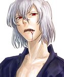  blood blood_in_mouth blood_on_face fangs japanese_clothes looking_at_viewer male_focus red_eyes solo toono_shiki_(2) tsukihime upper_body white_hair 
